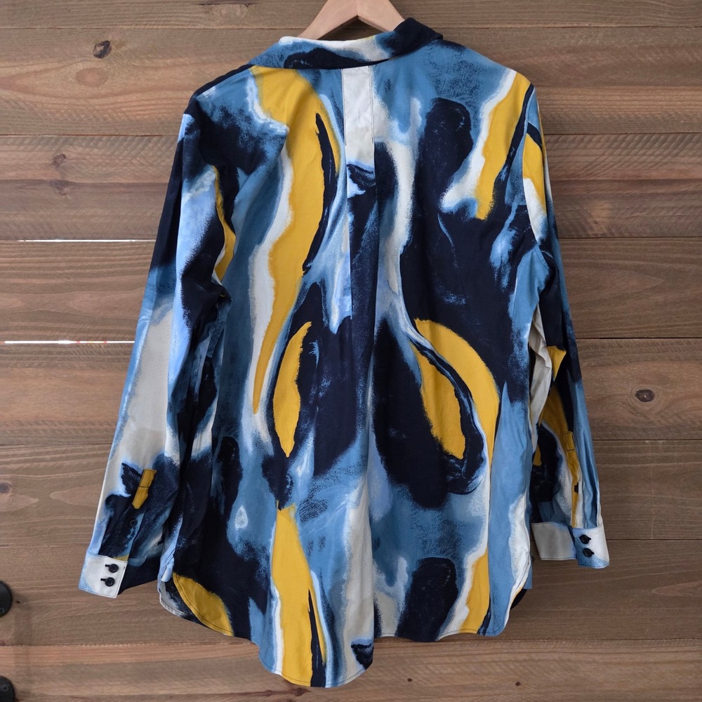Chicos Abstract Print Button‎ Down Shirt Women's Size 18 Yellow Blue Black Tunic - Picture 3 of 6